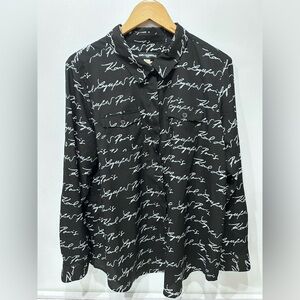 Karl Lagerfeld Paris Black White Signature Script Long Sleeve Shirt Top Size  XL